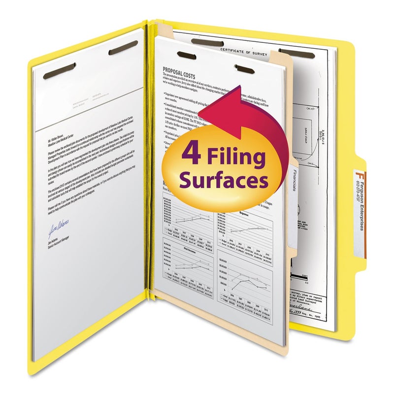 Smead Classification File Folder, 2" Expansion, 2/5-Cut Tab, Letter Size, 10 per Box (1 Divider, Yellow) - Image 1